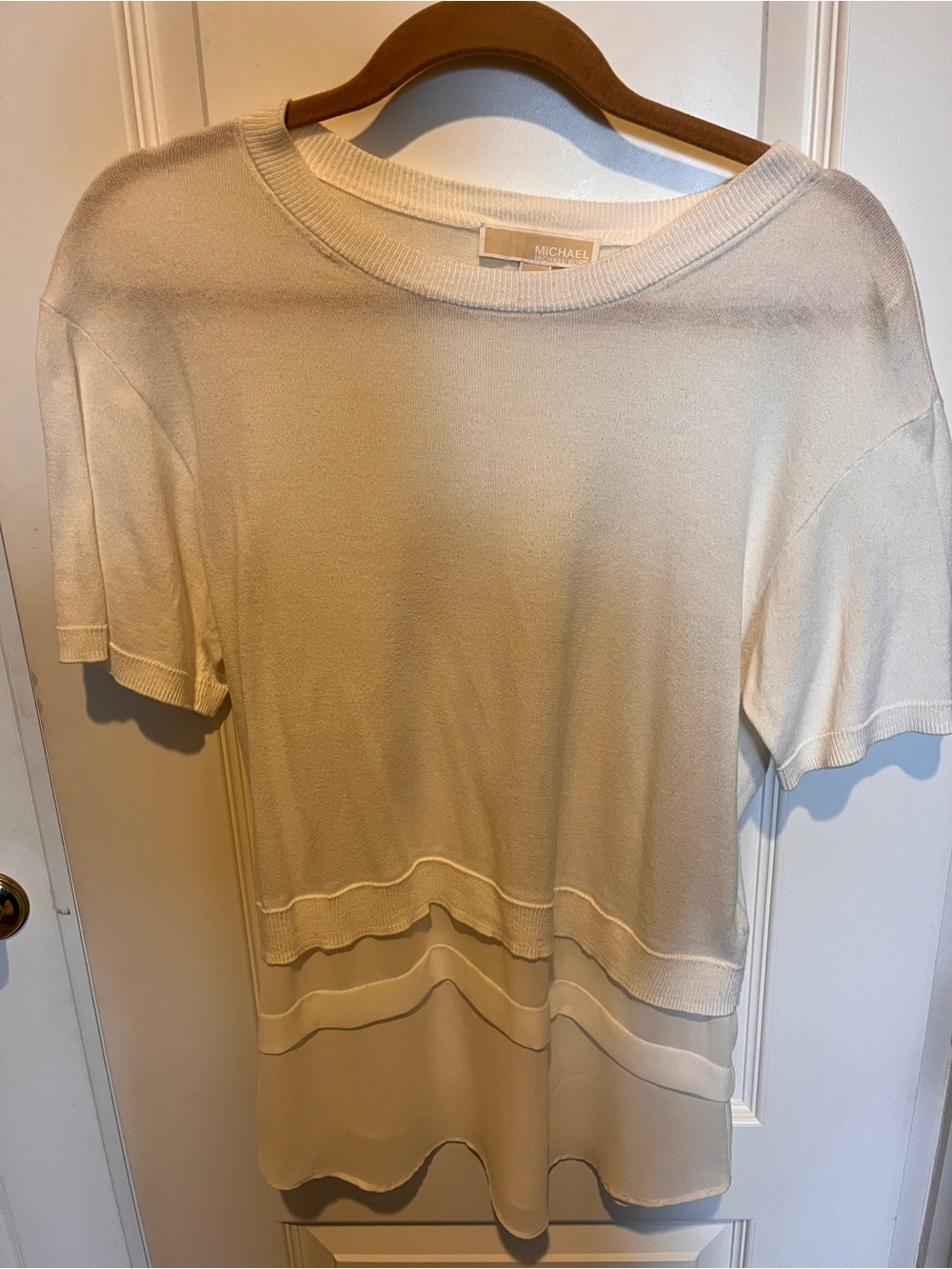 Michael Kors Cream Short-Sleeve Layered Knit Tee